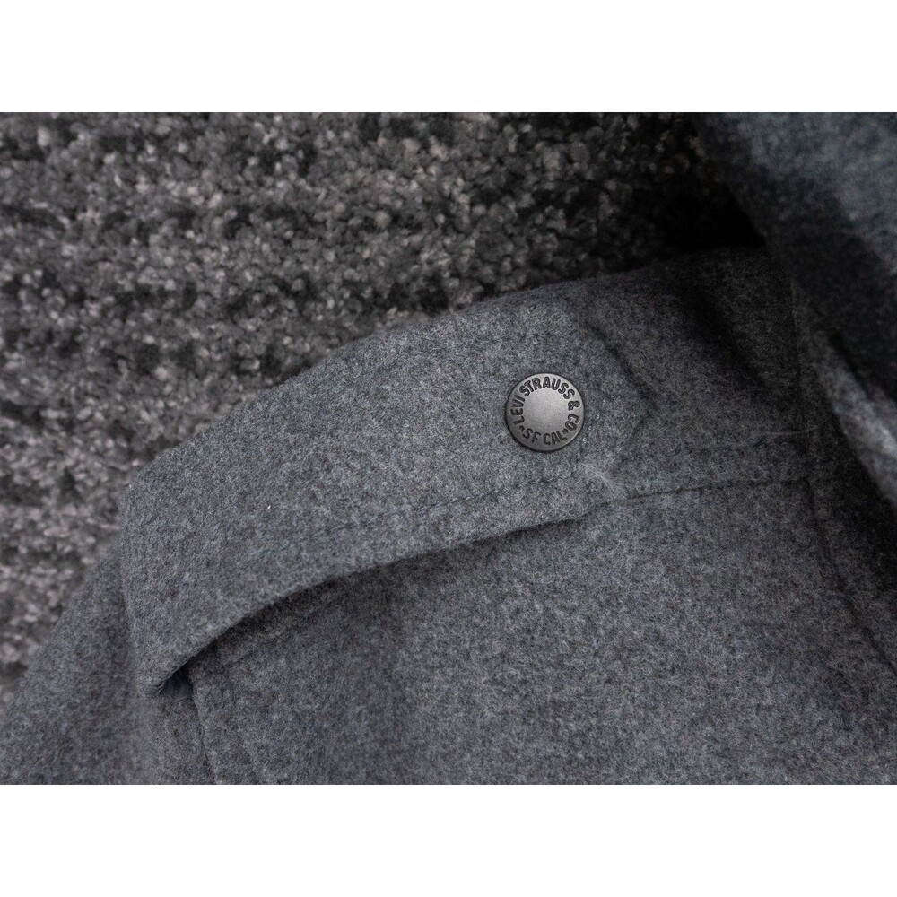 Levis Jacket Mens Large Gray Hooded Zipped Quilt Lined Wool Blend Field Military - Picture 13 of 16